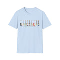 Guitars In Every Colour Unisex Softstyle T-Shirt Light Blue Unisex Adult T-shirt Australian Printer Music