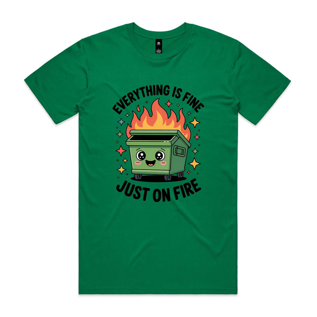 Skip Bin, Dumpster Fire Men's AS Colour T-shirt Kelly Green Mens T-shirt Printed In Australia
