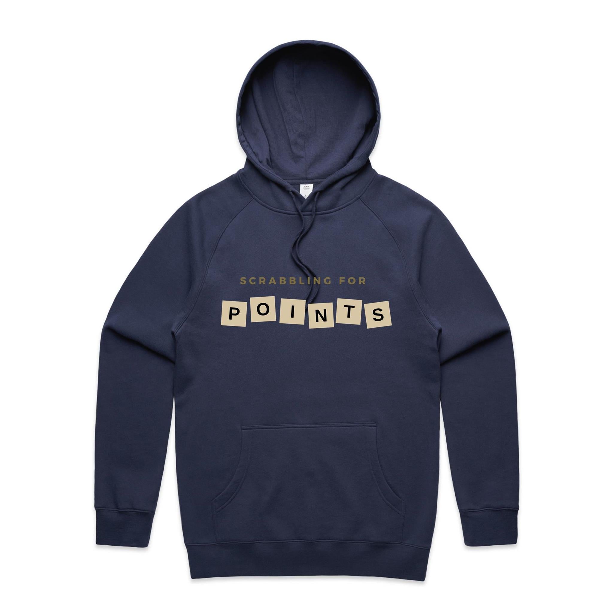 Scrabbling For Points - Mens Hoodie Midnight Blue Mens Hoodie Games Printed In Australia