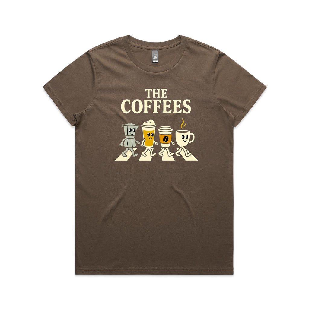 The Coffees, Crossing Road Women's AS Colour T-shirt Walnut Womens T-shirt Coffee Music Printed In Australia