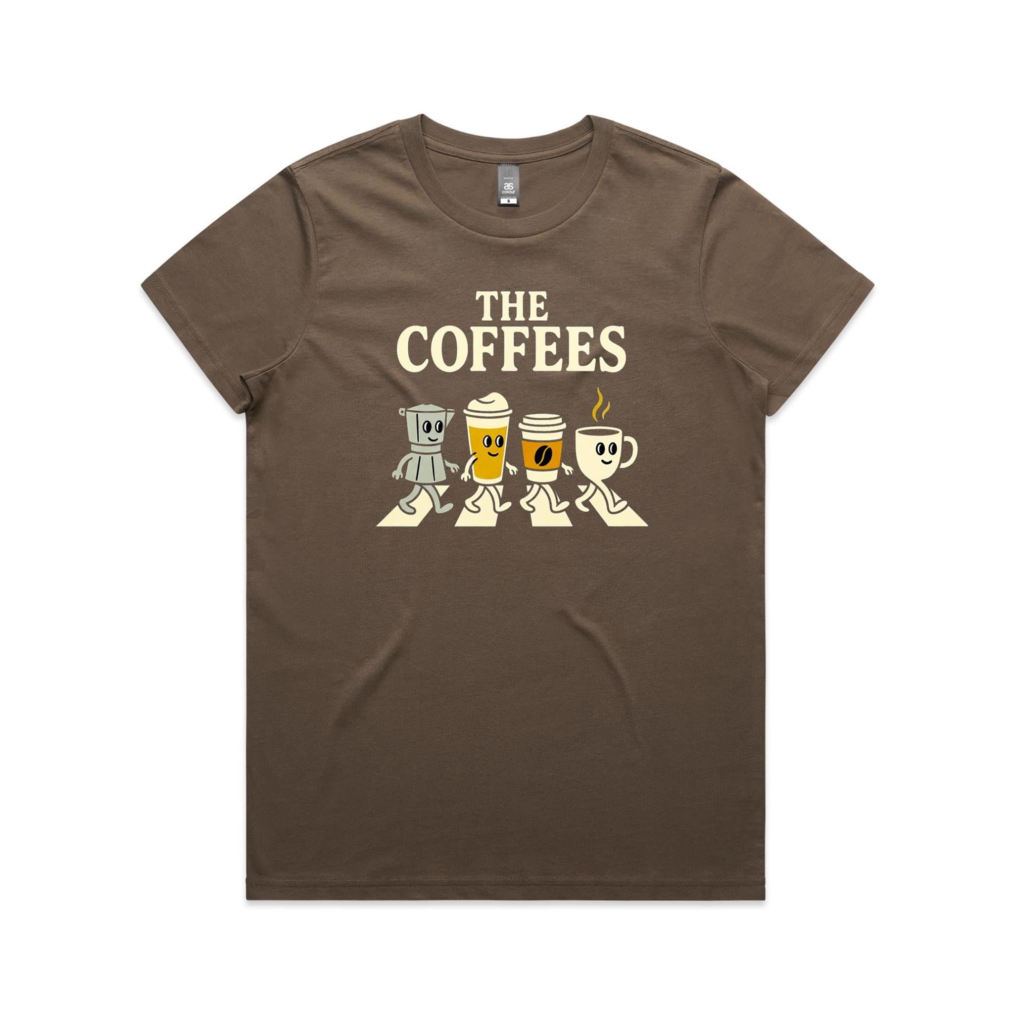 The Coffees, Crossing Road Women's AS Colour T-shirt Walnut Womens T-shirt Coffee Music Printed In Australia