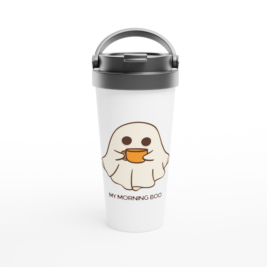 My Morning Boo, Ghost Coffee - White 15oz Stainless Steel Travel Mug Default Title Travel Mug Coffee Globally Fulfilled Sci Fi