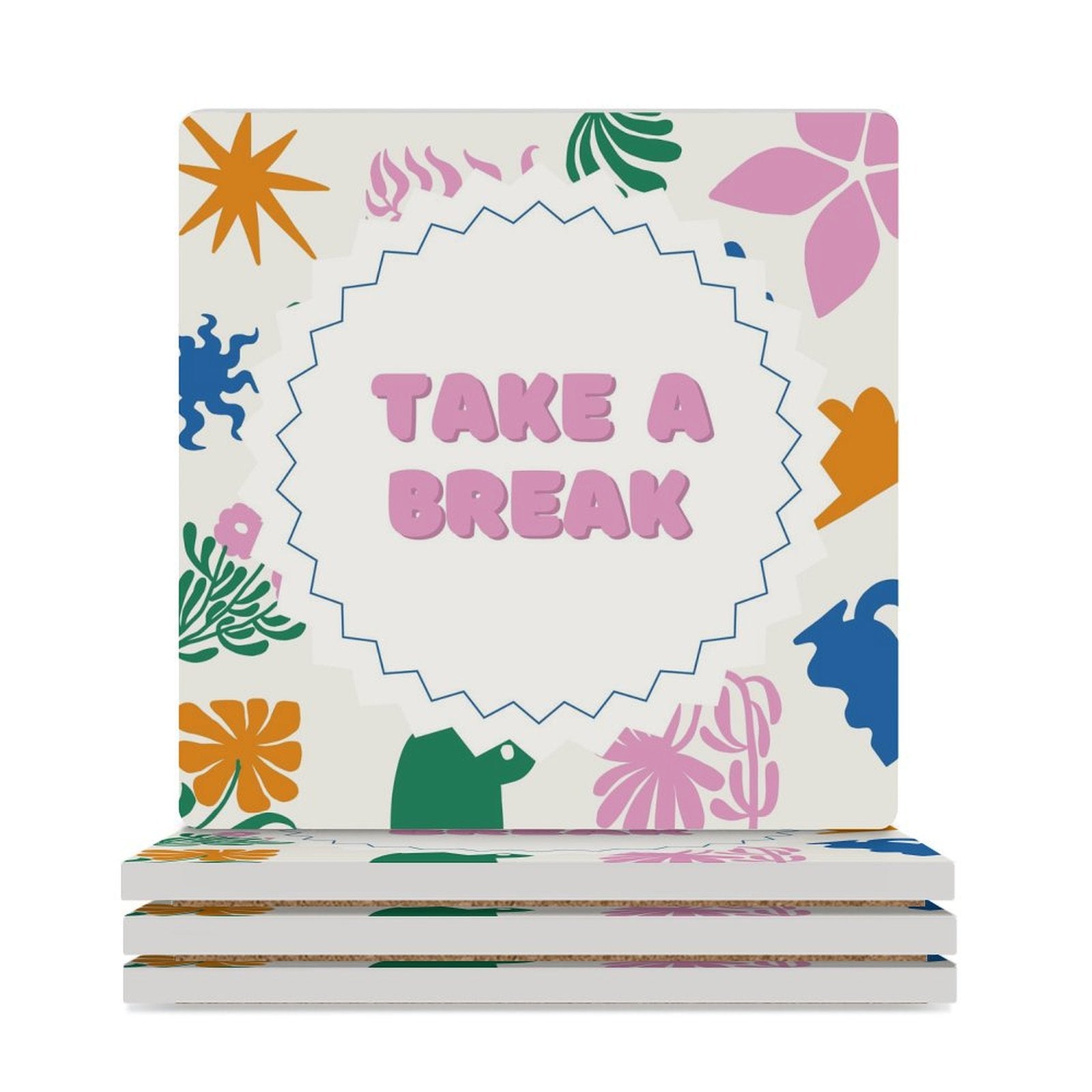 Take A Break - Ceramic Coasters (Square) white Ceramic Coasters Printed Offshore