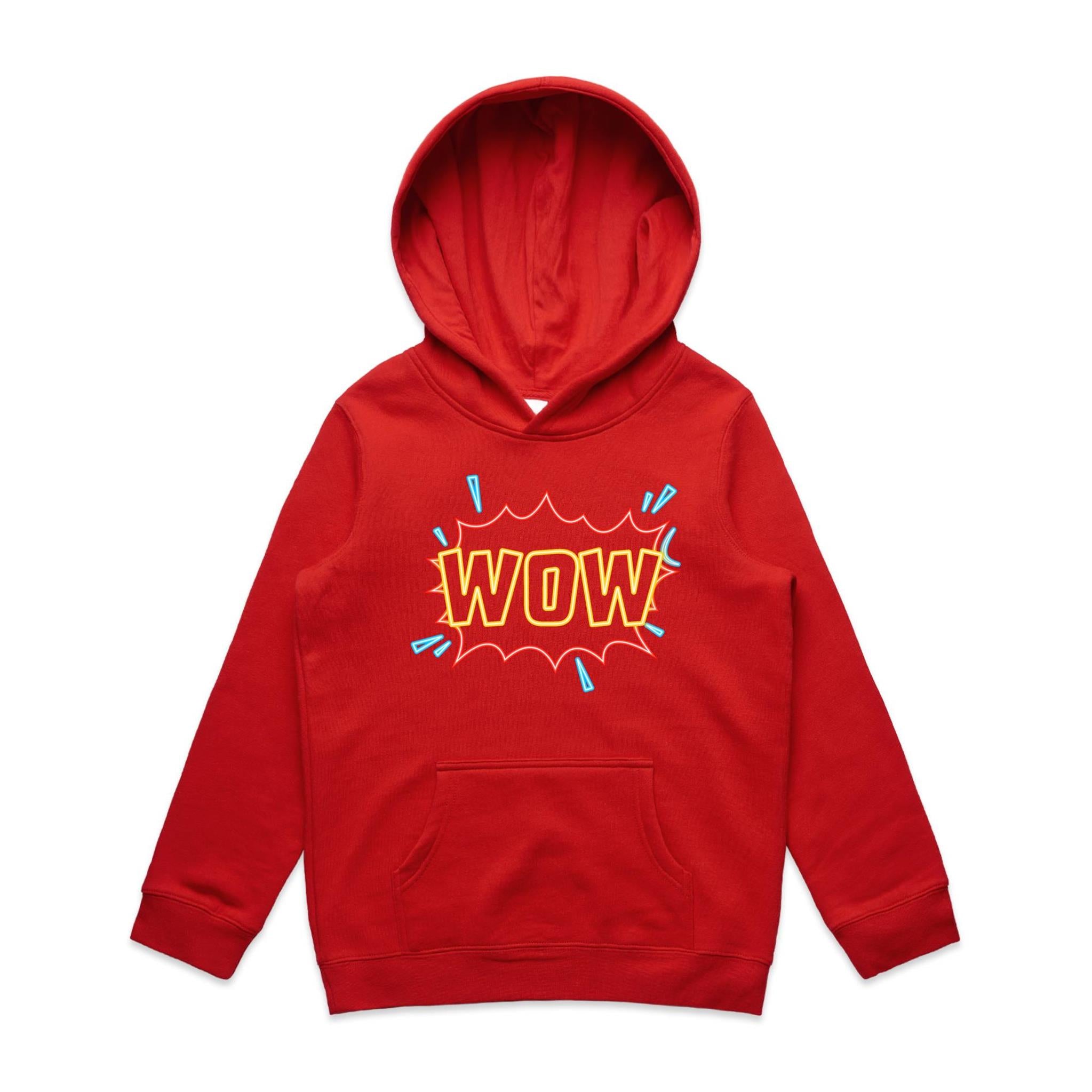 Wow - Kids Hoodie Red Kids Hoodie Printed In Australia