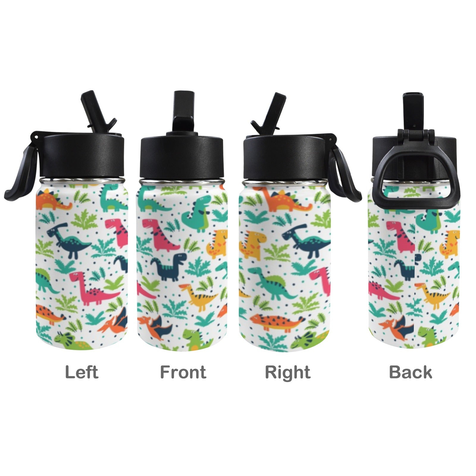 Cute Cartoon Dinosaur 12oz Kids Water Bottle with Straw Lid