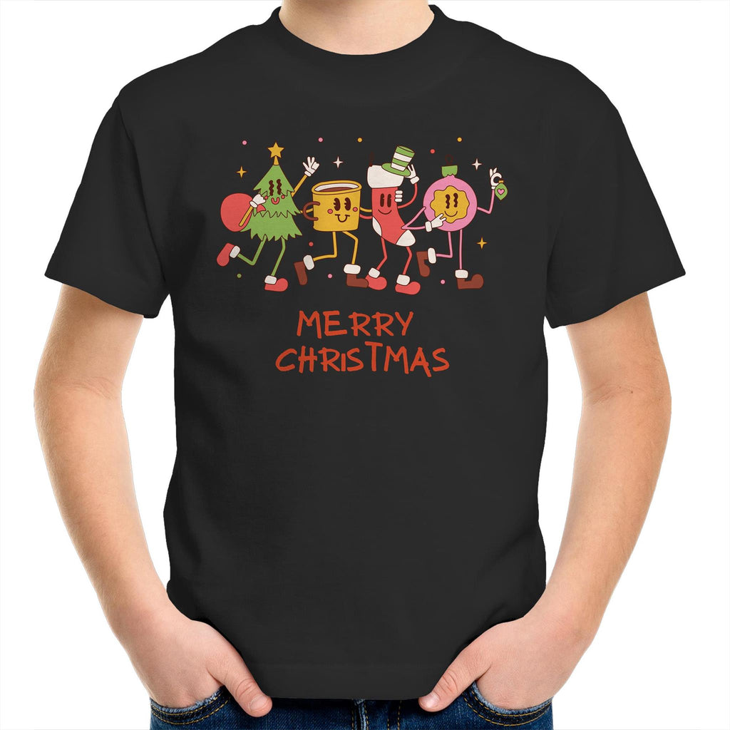Crazy Christmas Characters - Kids Youth T-Shirt Black Kids Christmas T-shirt Christmas Printed In Australia