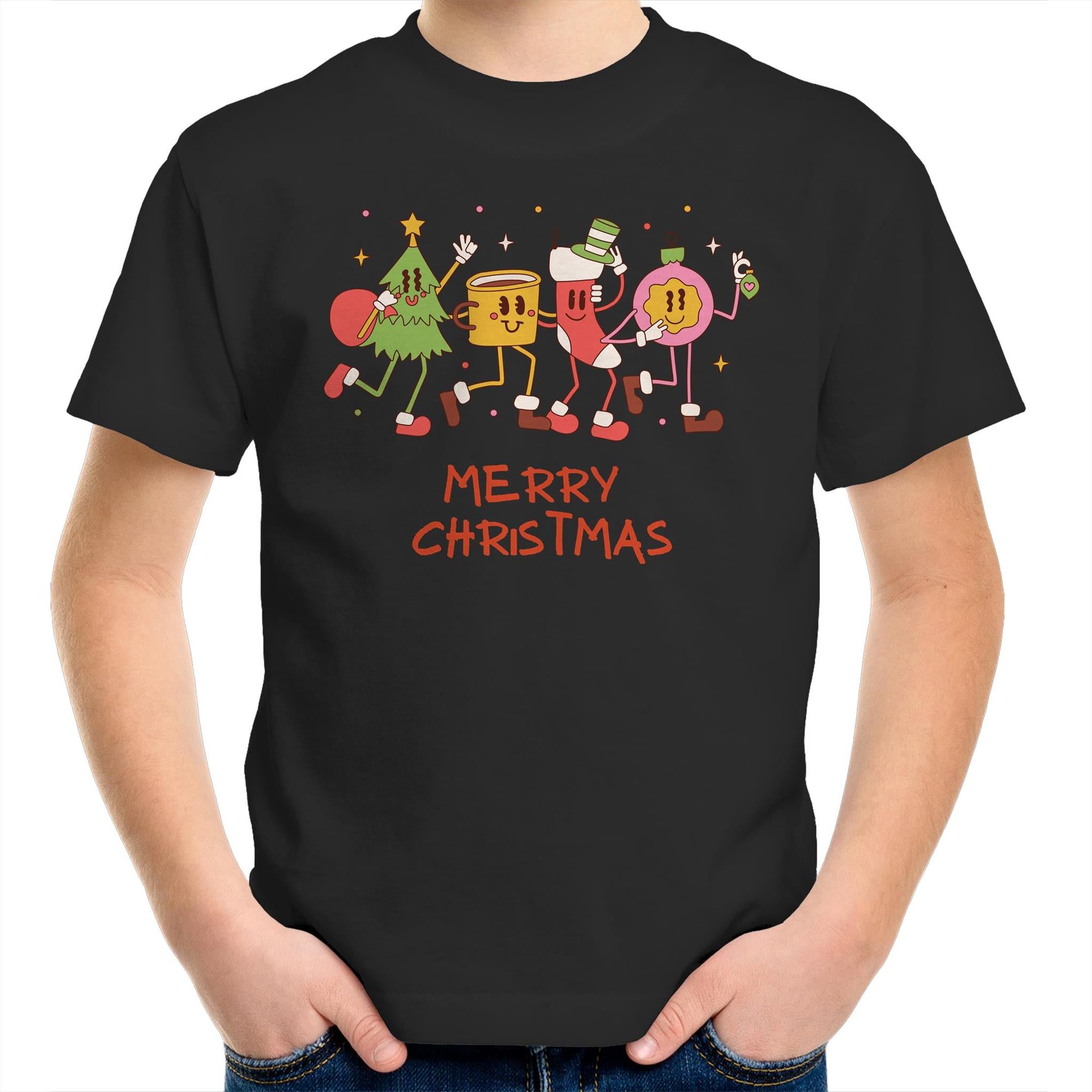 Crazy Christmas Characters - Kids Youth T-Shirt Black Kids Christmas T-shirt Christmas Printed In Australia