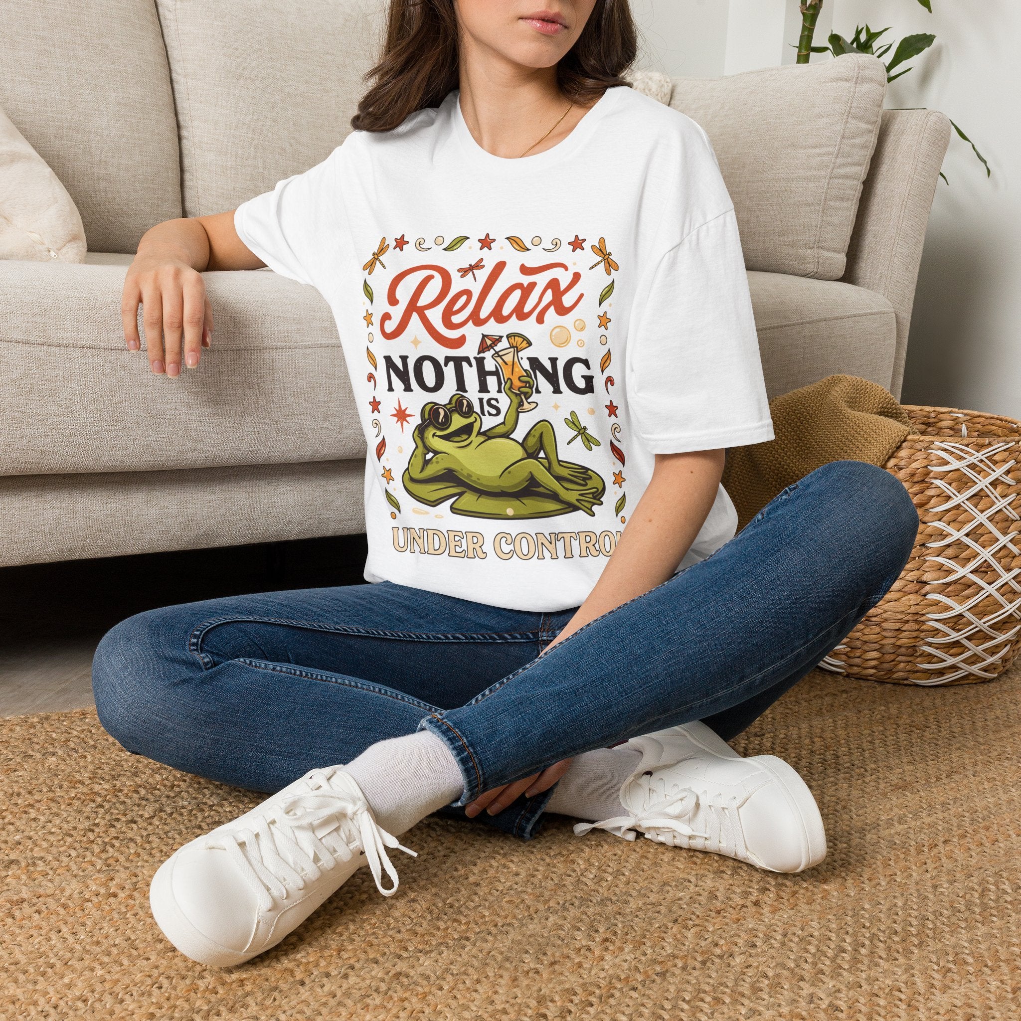 Frog, Relax Nothing Is Under Control Unisex T-Shirt White Unisex Adult T-shirt animal Globally Fulfilled