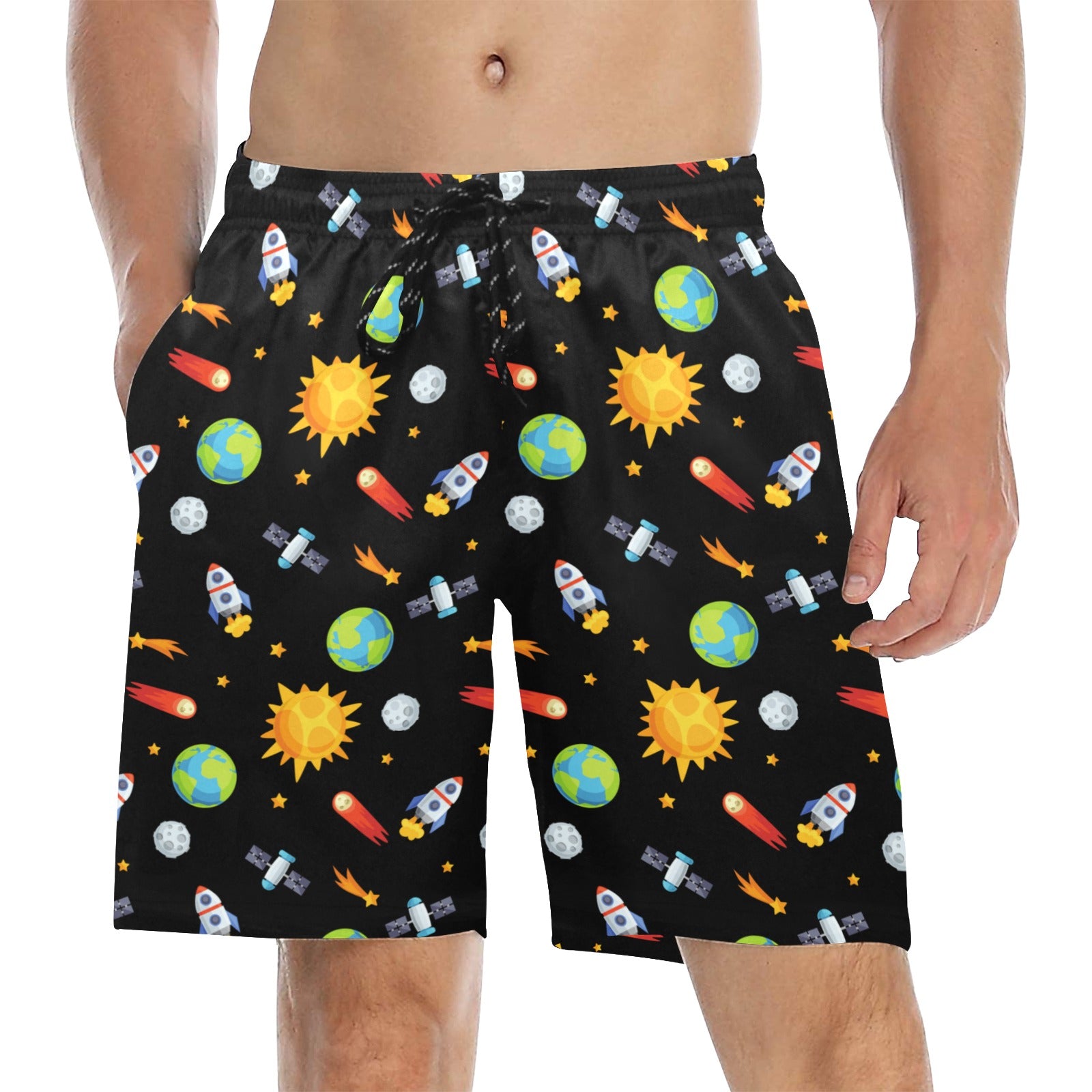 Busy Space - Men's Mid-Length Beach Shorts 5XL Men's Mid-Length Beach Shorts Printed Offshore Space