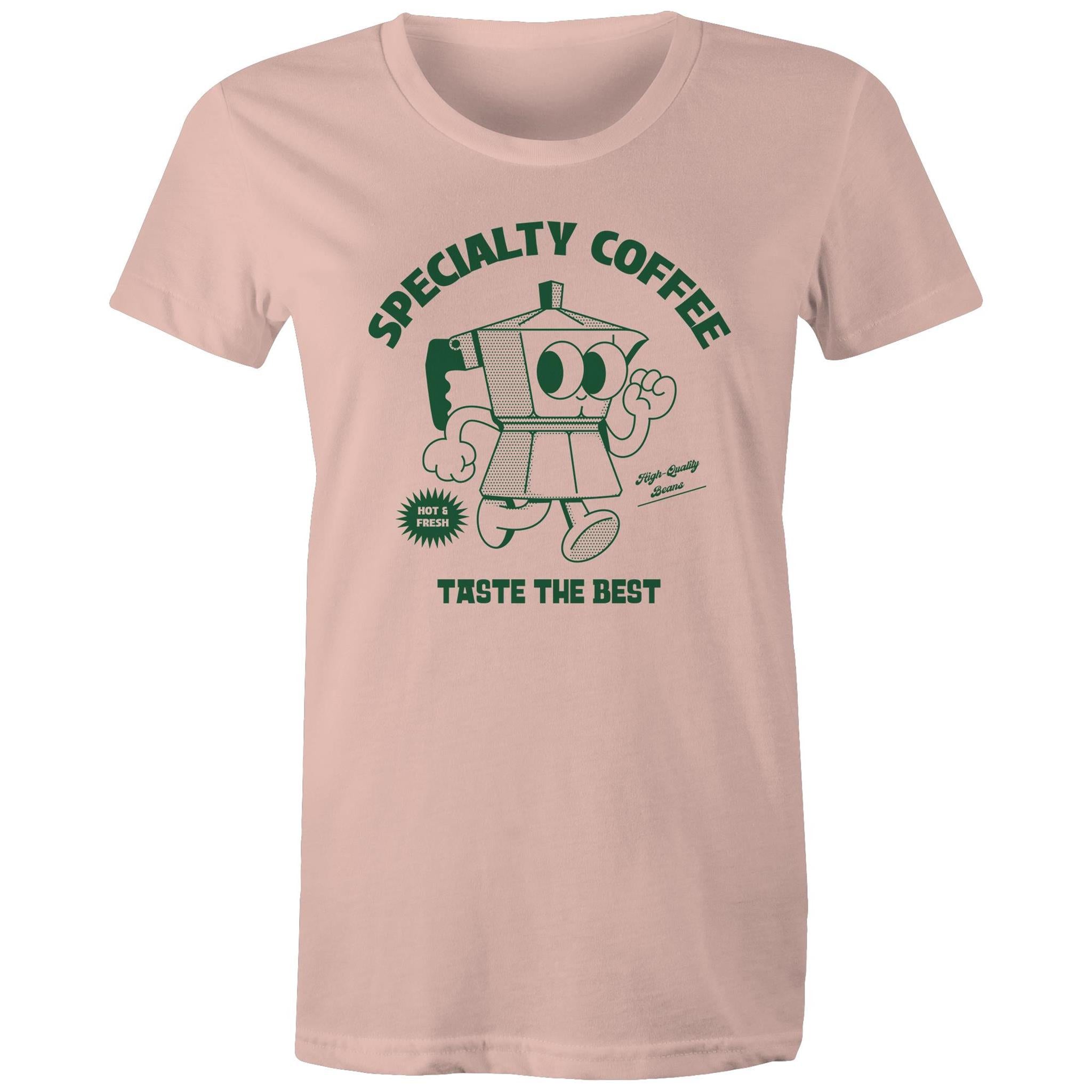 Specialty Coffee - Womens T-shirt Pale Pink Womens T-shirt Coffee Printed In Australia
