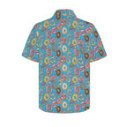 Doughnuts On Blue Men's Short Sleeve Hawaiian Shirt Men's Hawaiian Shirt (New) Food Printed Offshore