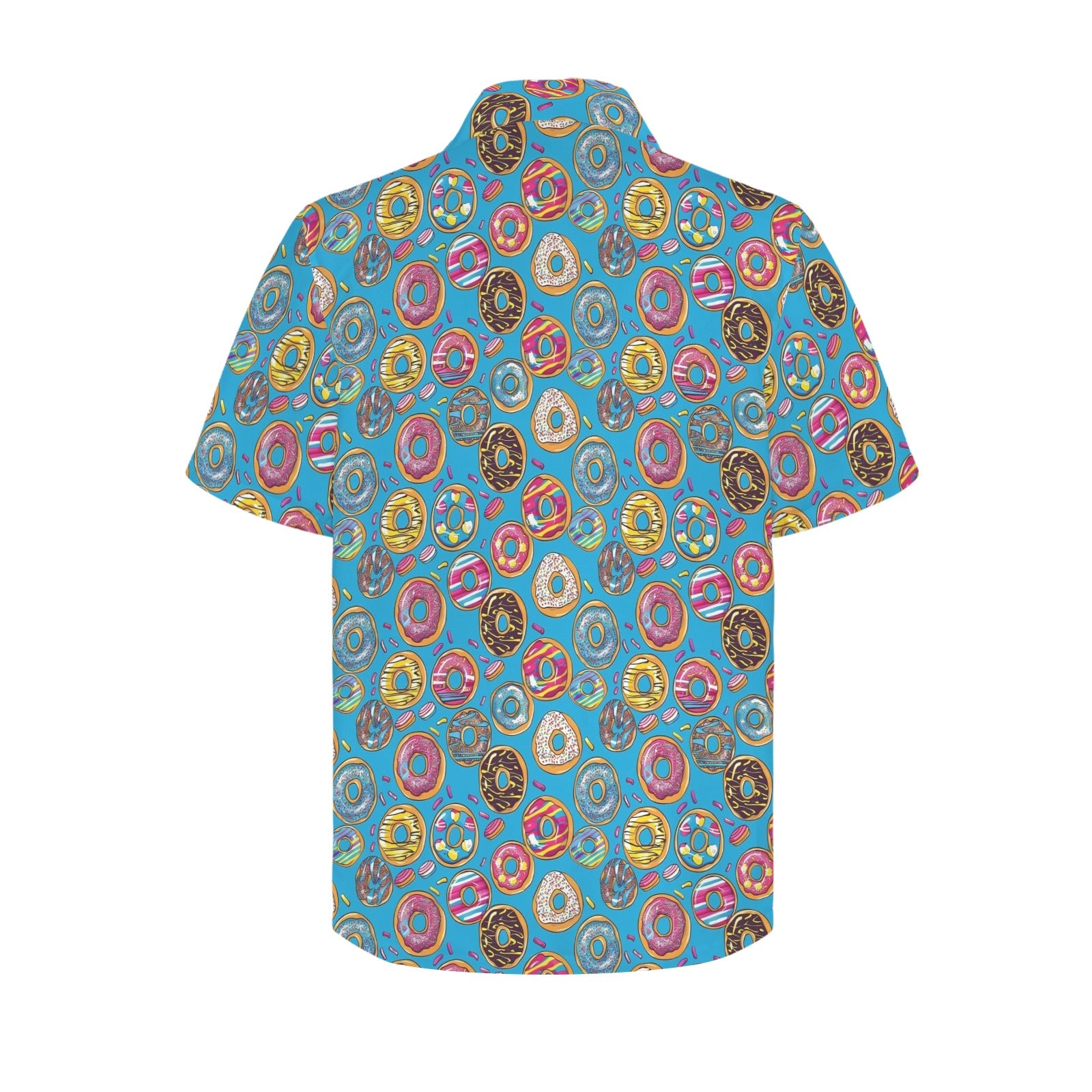 Doughnuts On Blue - Men's Short Sleeve Hawaiian Shirt Men's Hawaiian Shirt (New) Food Printed Offshore