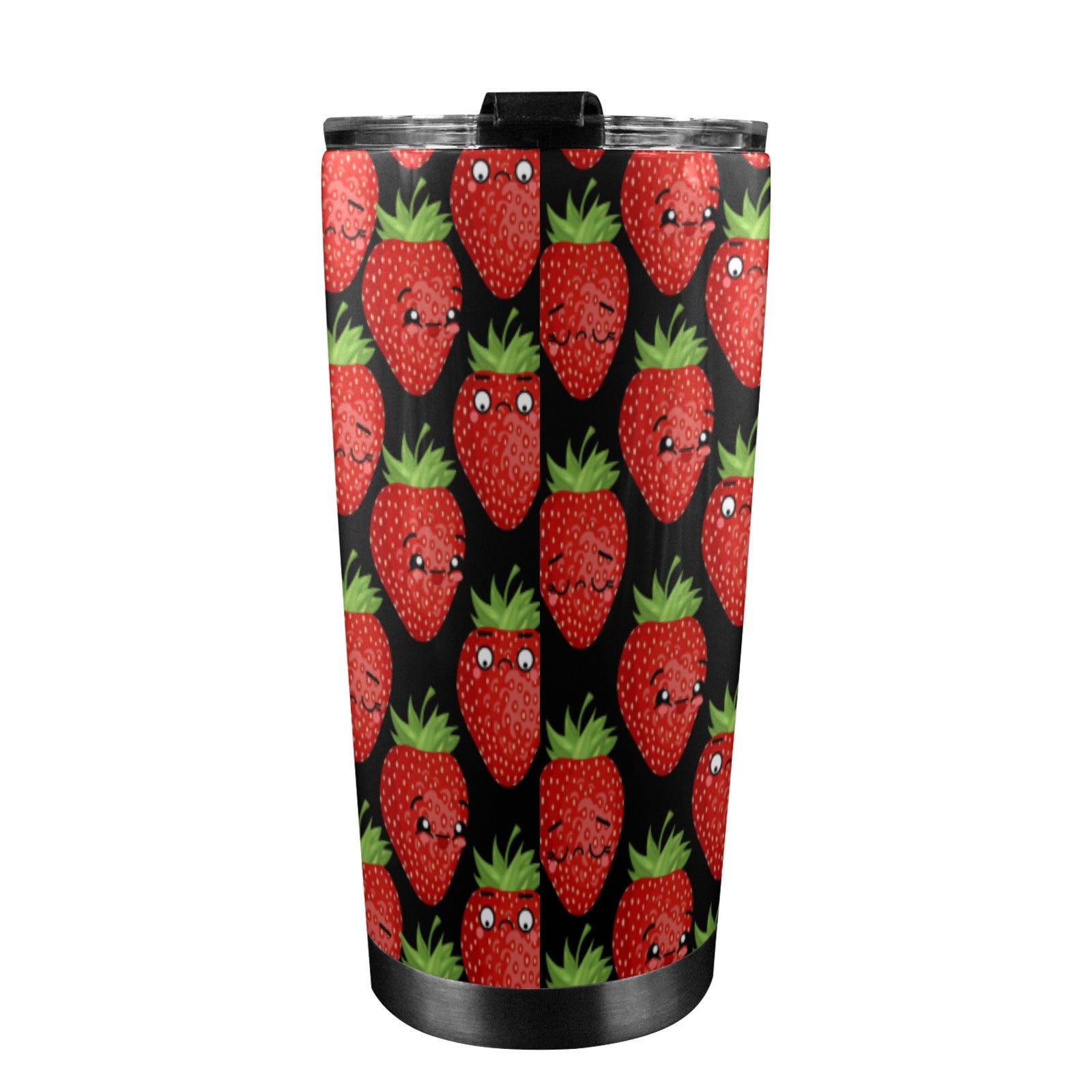 Strawberry Characters - 20oz Mobile Tumbler with Lid (Black Lock) 20oz Travel Mug Food Printed Offshore