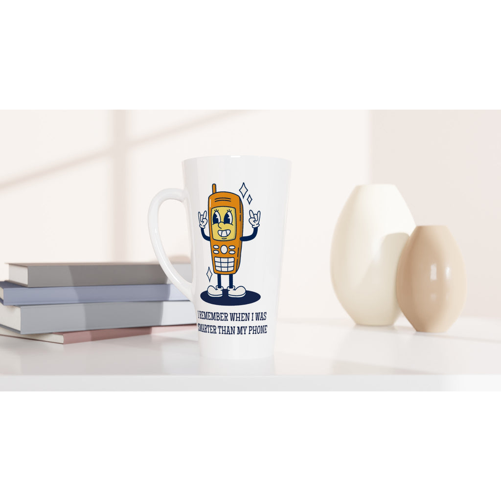 I Remember When I Was Smarter Than My Phone - White Latte 17oz Ceramic Mug Latte Mug Globally Fulfilled Retro Tech