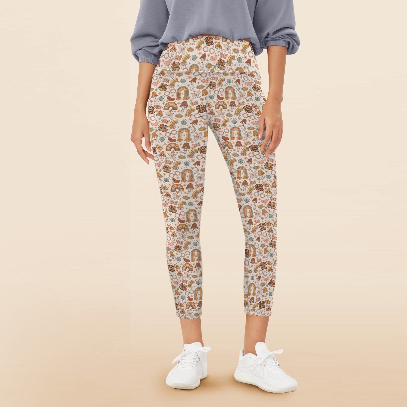 Peace And Love - Women's High Waist Pockets Yoga Leggings