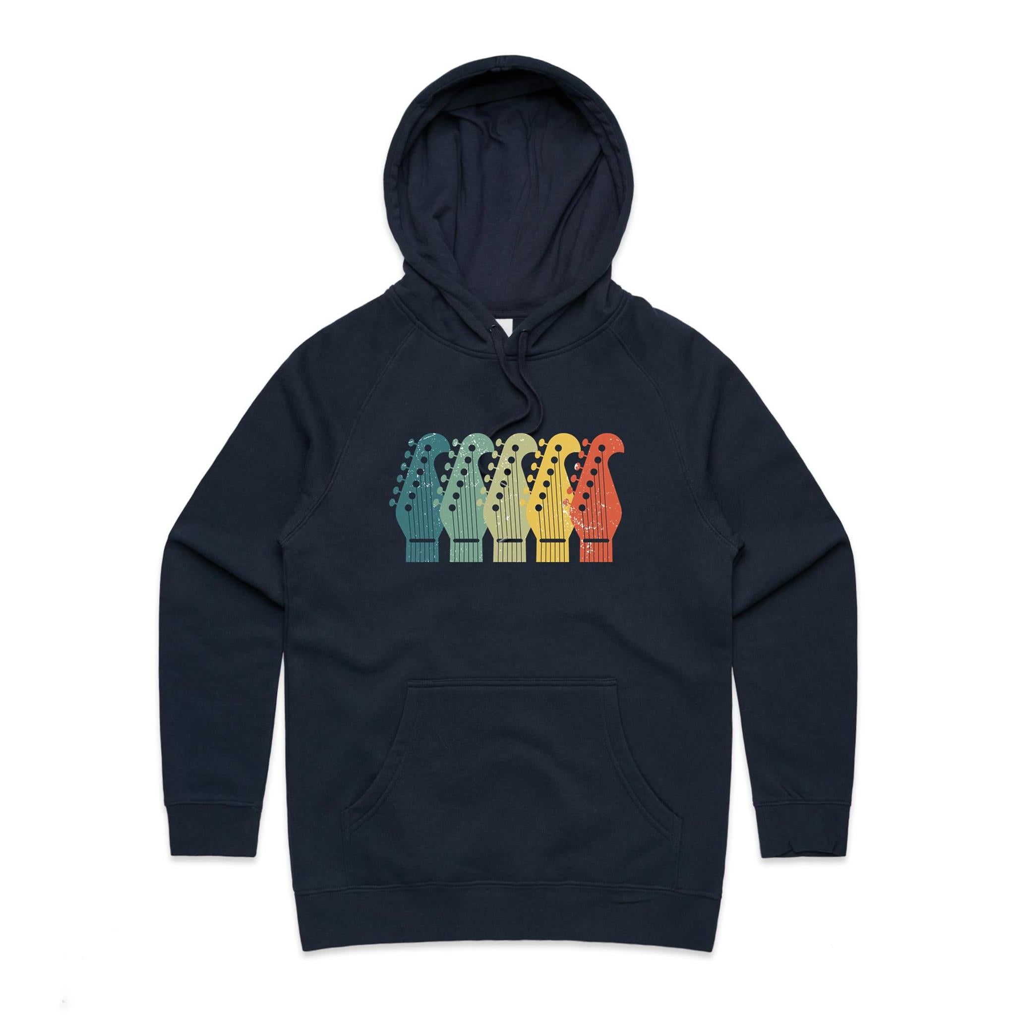 Vintage Guitar Headstocks - Womens Hoodie Navy Womens Hoodie Music Printed In Australia