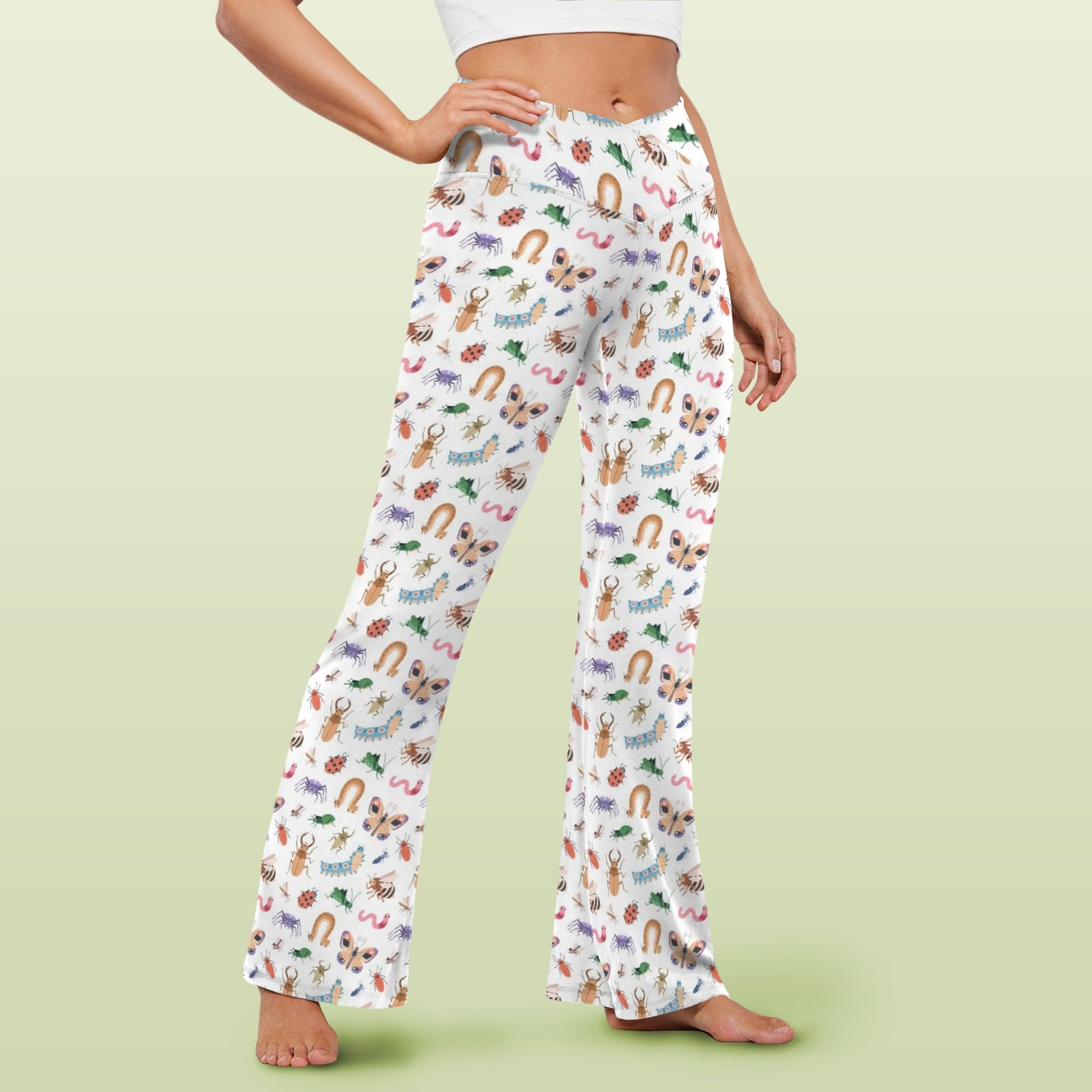 Cute Bugs - High Waist Crossover Tummy Control Flare Leggings