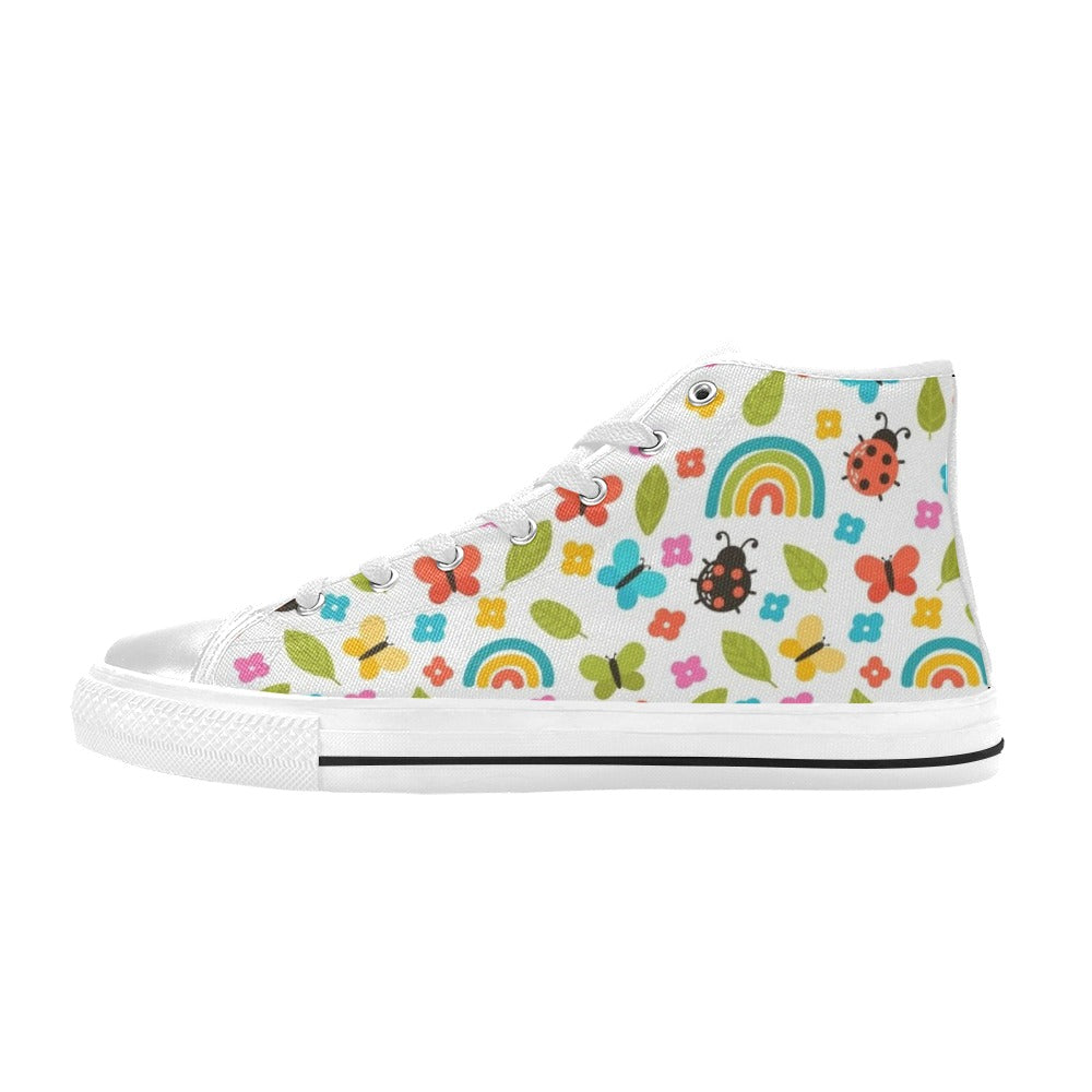 Ladybugs And Rainbows Women's High Top Canvas Shoes US12 Womens Classic High Top Shoes Printed Offshore