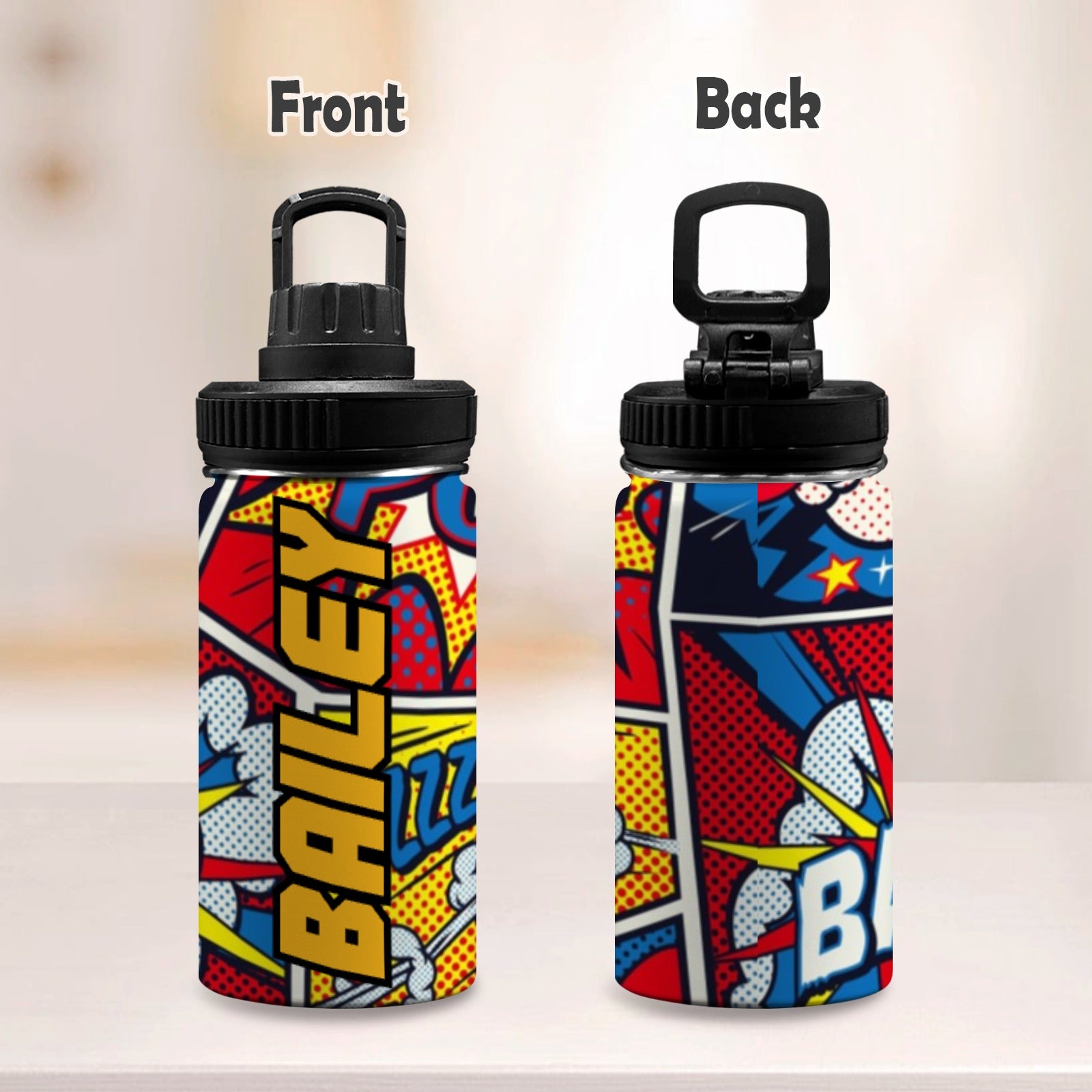 Personalised - Comic Book - Kids Stainless Steel Water Bottle