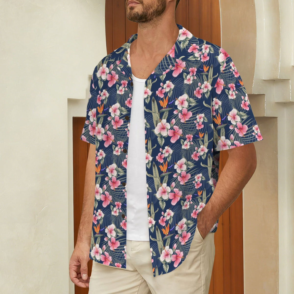 Dark Hawaiian Floral Men's Hawaiian Shirt (Model T87)