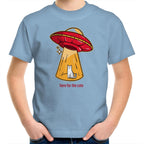 UFO, Here For The Cats - Kids Youth T-Shirt Carolina Blue Kids Youth T-shirt animal Printed In Australia Sci Fi