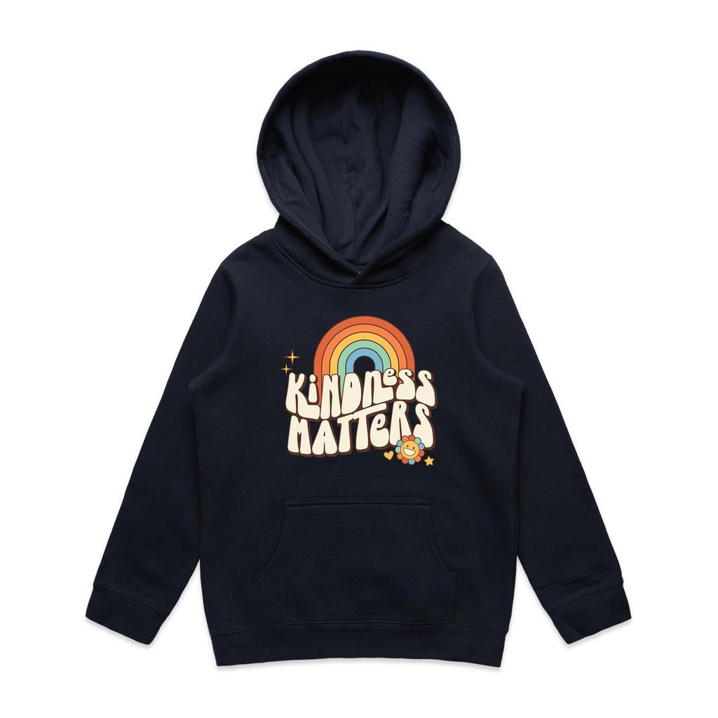 Kindness Matters - Kids Hoodie Navy Kids Hoodie Kindness Positivity Printed In Australia Retro
