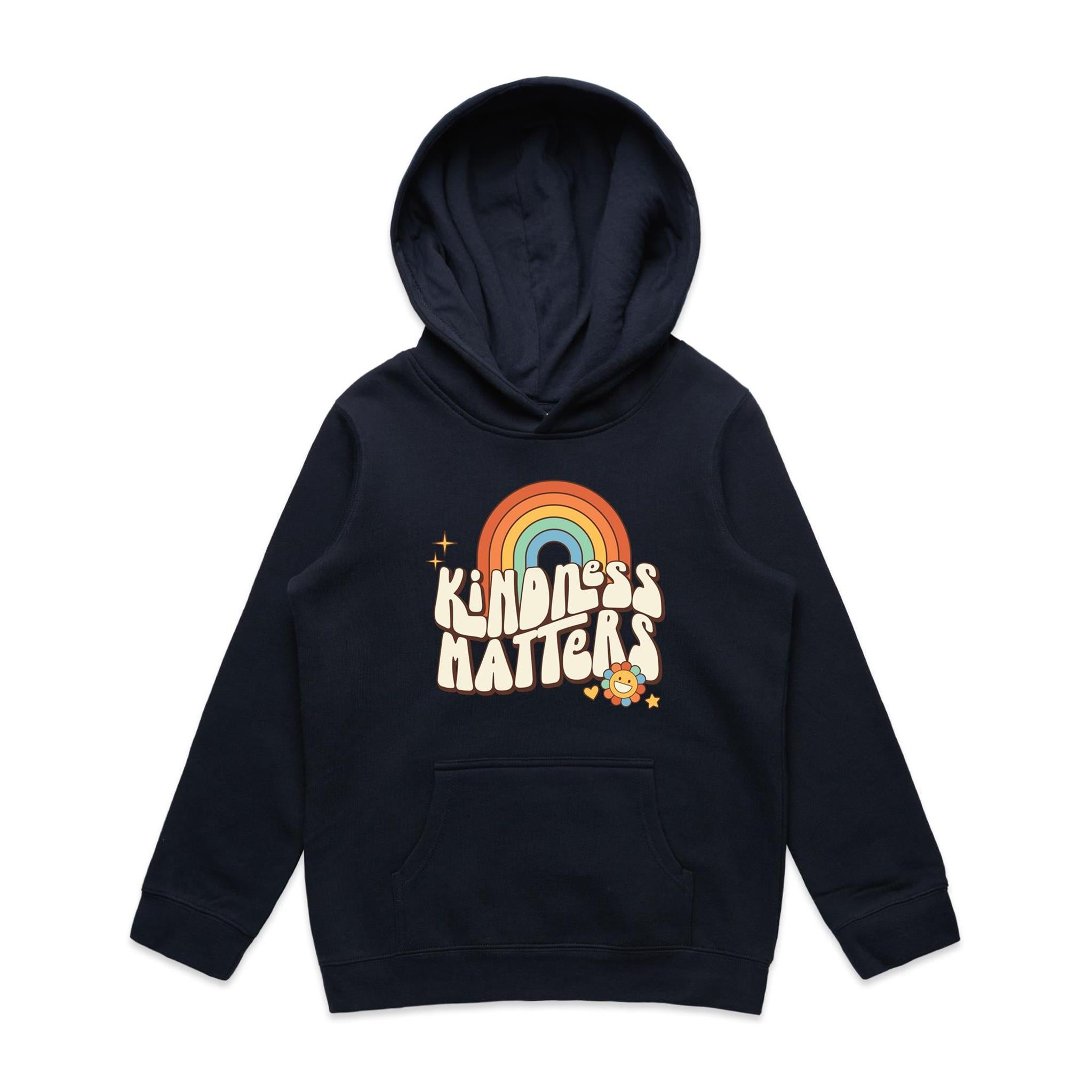 Kindness Matters - Kids Hoodie Navy Kids Hoodie Kindness Positivity Printed In Australia Retro
