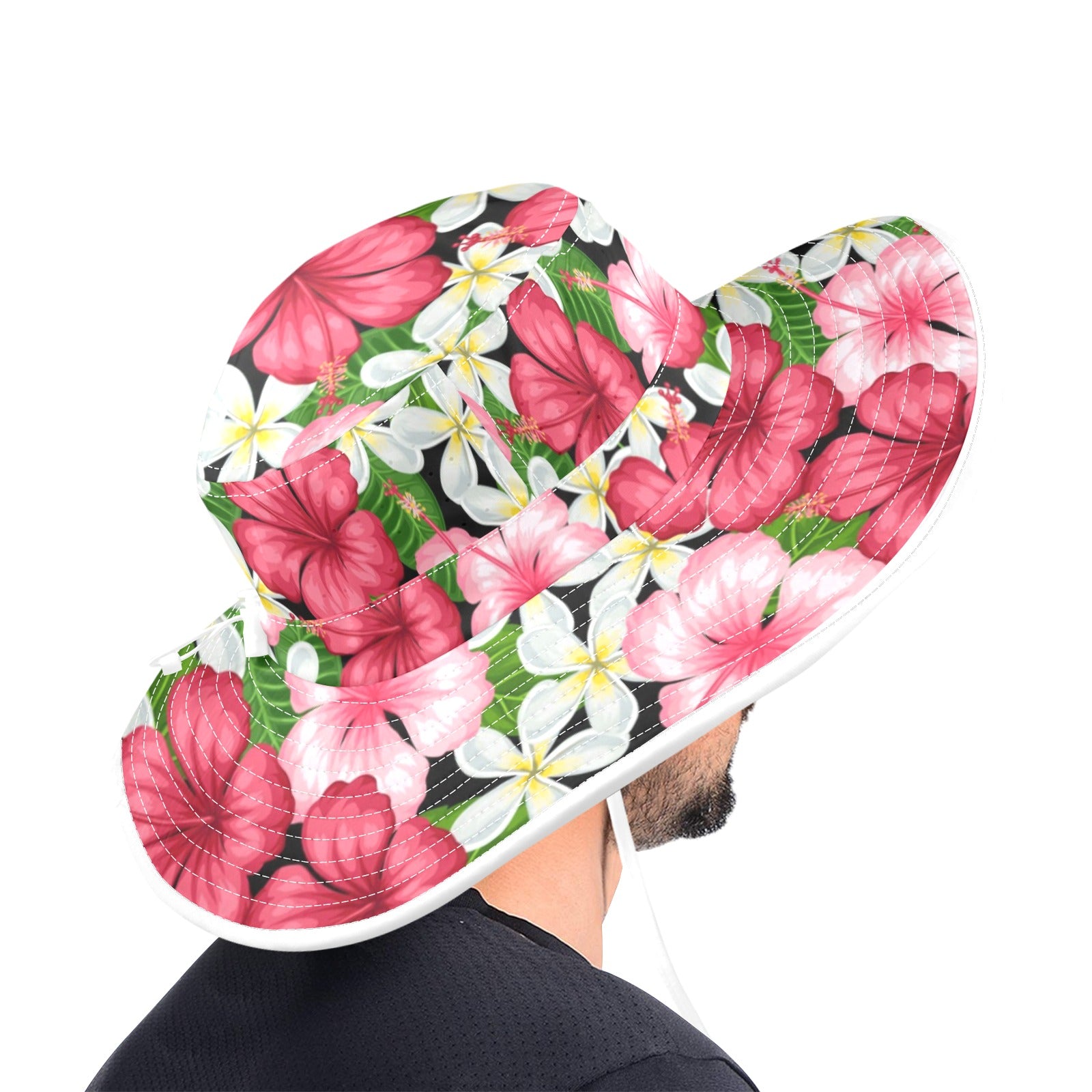 Hibiscus Wide Brim Bucket Hat Wide Brim Bucket Hat Plants Printed Offshore