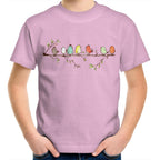 Birds On A Branch - Kids Youth T-Shirt Pink Kids Youth T-shirt animal Printed In Australia