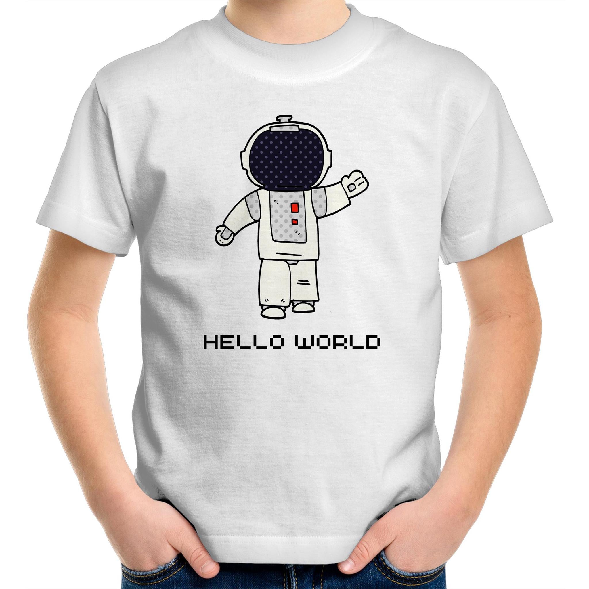 Astronaut, Hello World - Kids Youth T-Shirt White Kids Youth T-shirt Printed In Australia Space