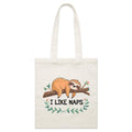Sloth, I Like Naps Parcel Canvas Tote Bag Default Title Small Tote Bag animal Printed In Australia