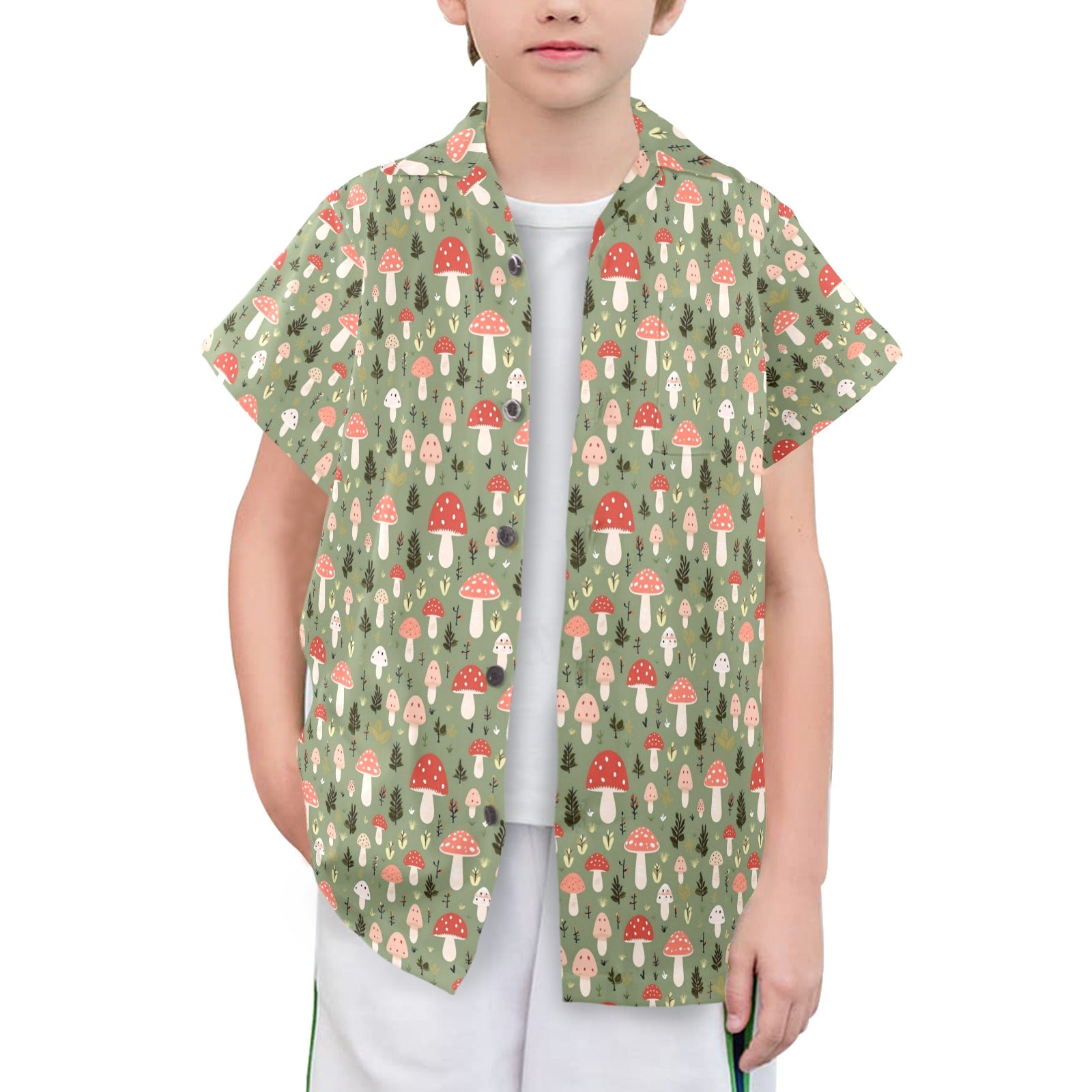 Mushroom Garden Senior Kids Hawaiian Shirt Senior Kids Hawaiian Shirt 8-15 Printed Offshore