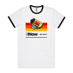Camera Film, Now We Wait Men's AS Colour Ringer Tee White Black Ringer T-Shirt Printed In Australia Retro