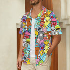 Happy Monsters Men's Short Sleeve Hawaiian Shirt Men's Hawaiian Shirt (New) Printed Offshore Sci Fi