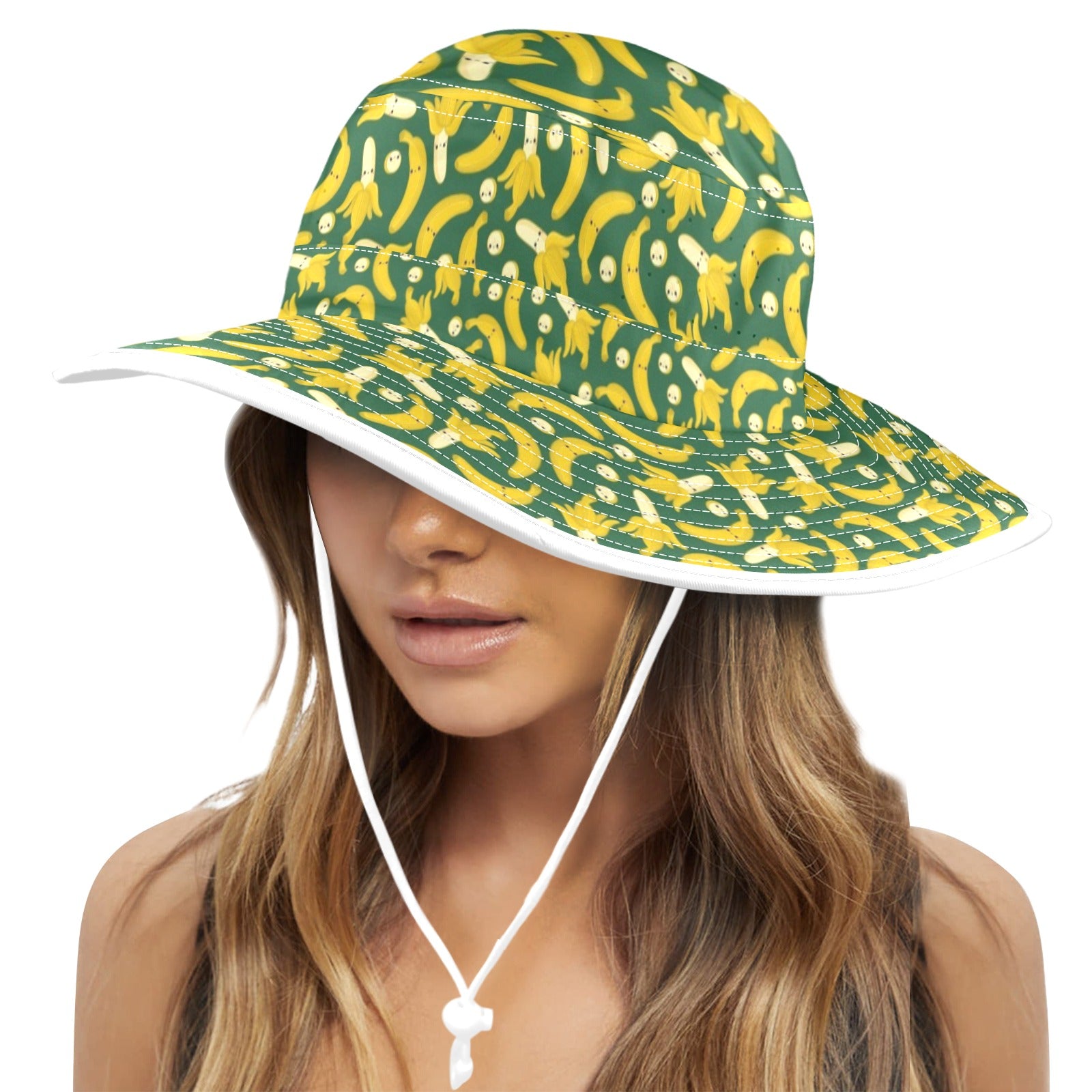 Happy Bananas Wide Brim Bucket Hat Wide Brim Bucket Hat Food Printed Offshore