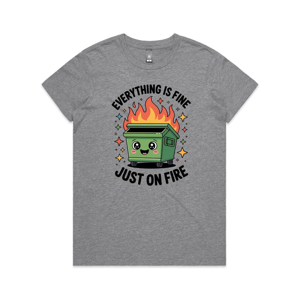 Skip Bin, Dumpster Fire Women's AS Colour T-shirt Grey Marle Womens T-shirt Printed In Australia