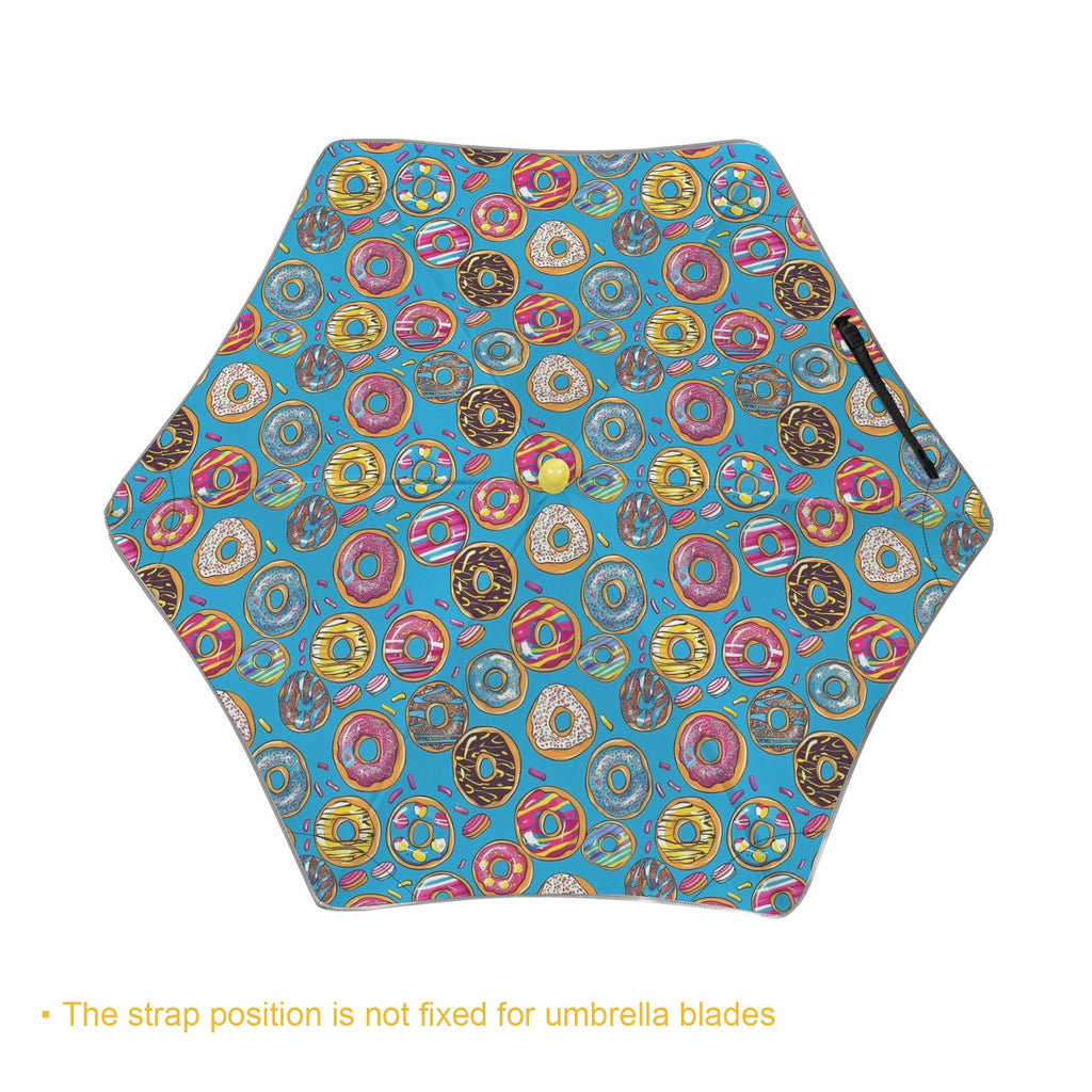 Doughnuts On Blue Kids Safe Round Corner Umbrella Kids Safe Round Corner Umbrella Food Printed Offshore