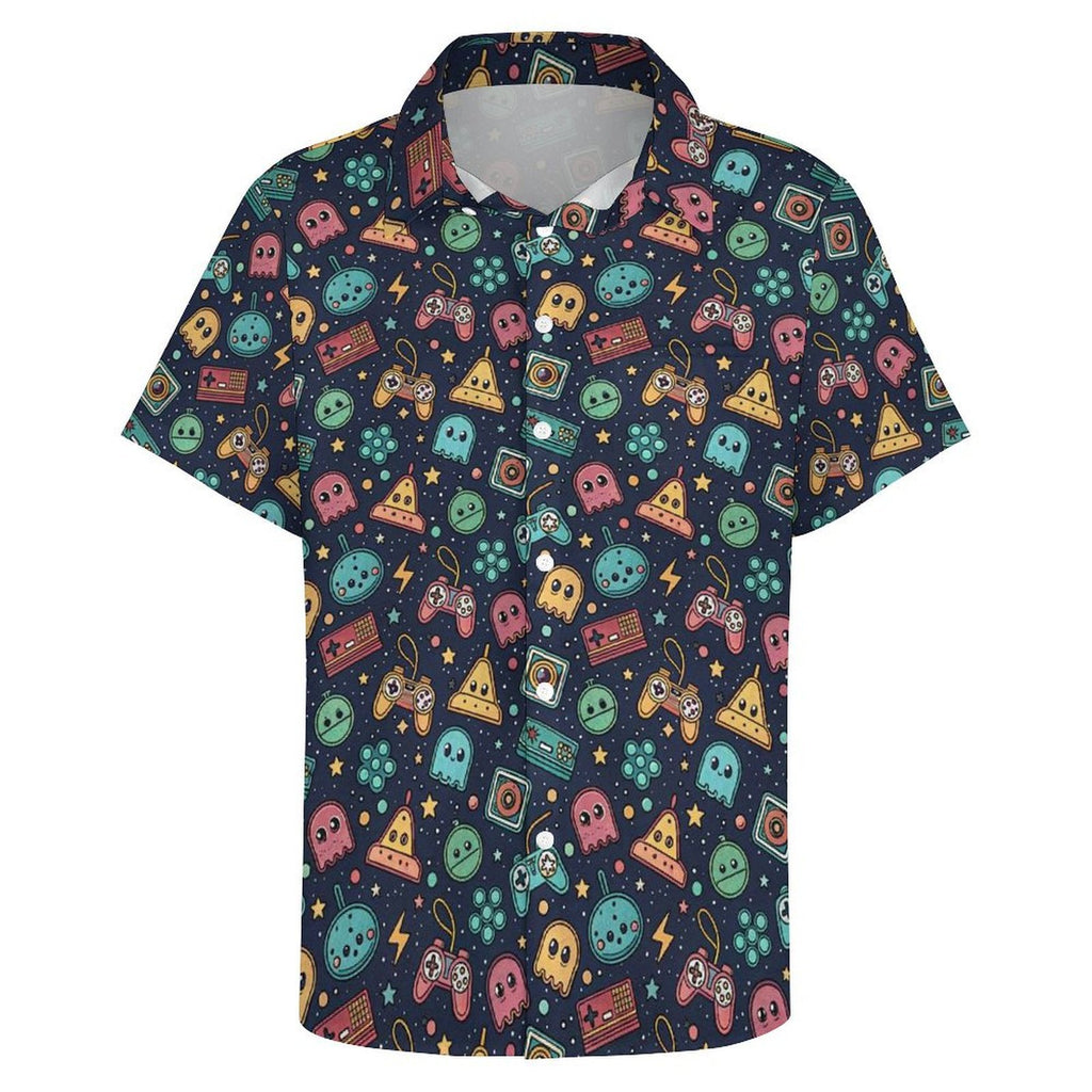 Video Arcade Women's Short-Sleeve Button Up Shirt Women's Short-Sleeve Button Up Shirt Games Printed Offshore Retro
