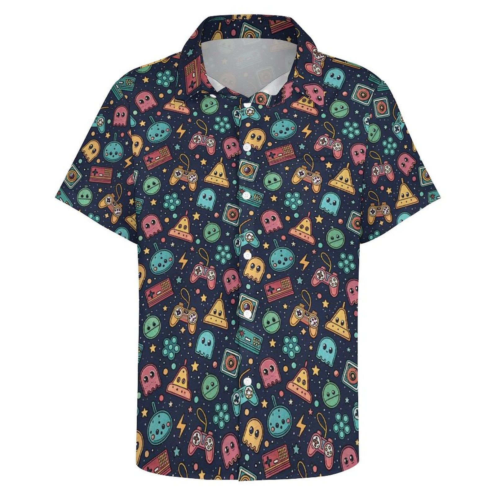Video Arcade Women's Short-Sleeve Button Up Shirt Women's Short-Sleeve Button Up Shirt Games Printed Offshore Retro