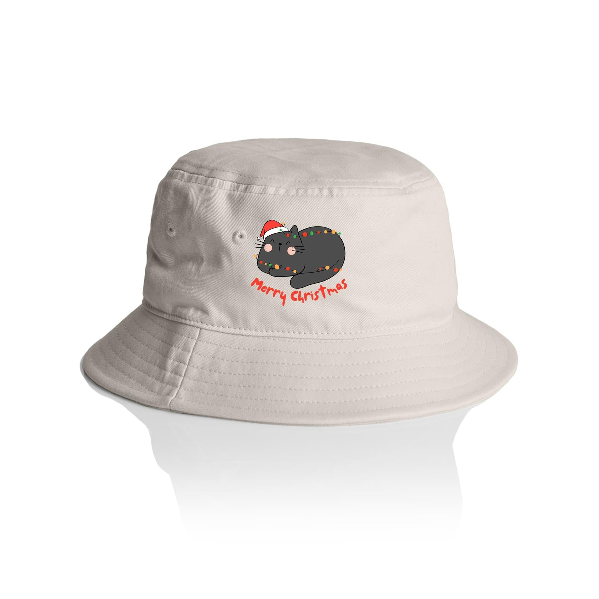 Cat, Merry Christmas - Christmas AS Colour Bucket Hat Bone One Size Christmas Bucket Hat Christmas Printed In Australia