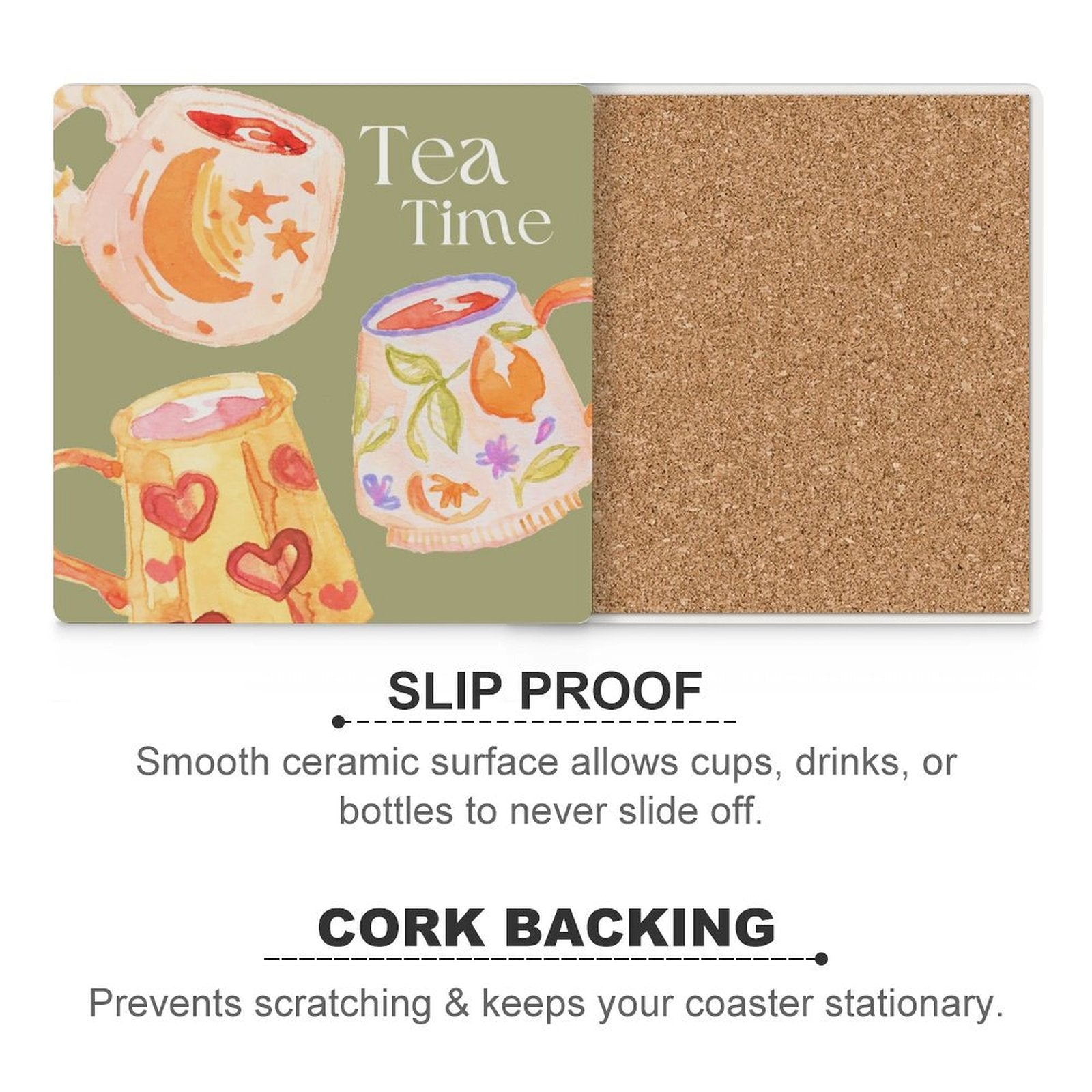 Tea Time - Ceramic Coasters (Square) Ceramic Coasters Printed Offshore Tea