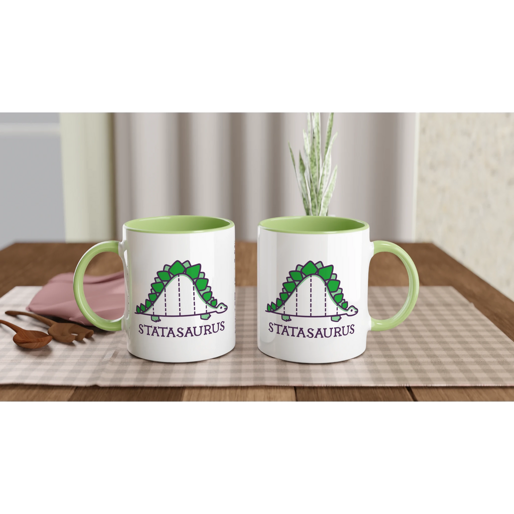 Personalised - Statasaurus - White 11oz Ceramic Mug with Colour Inside Personalised 11oz Mug animal customise Globally Fulfilled Maths personalise Science