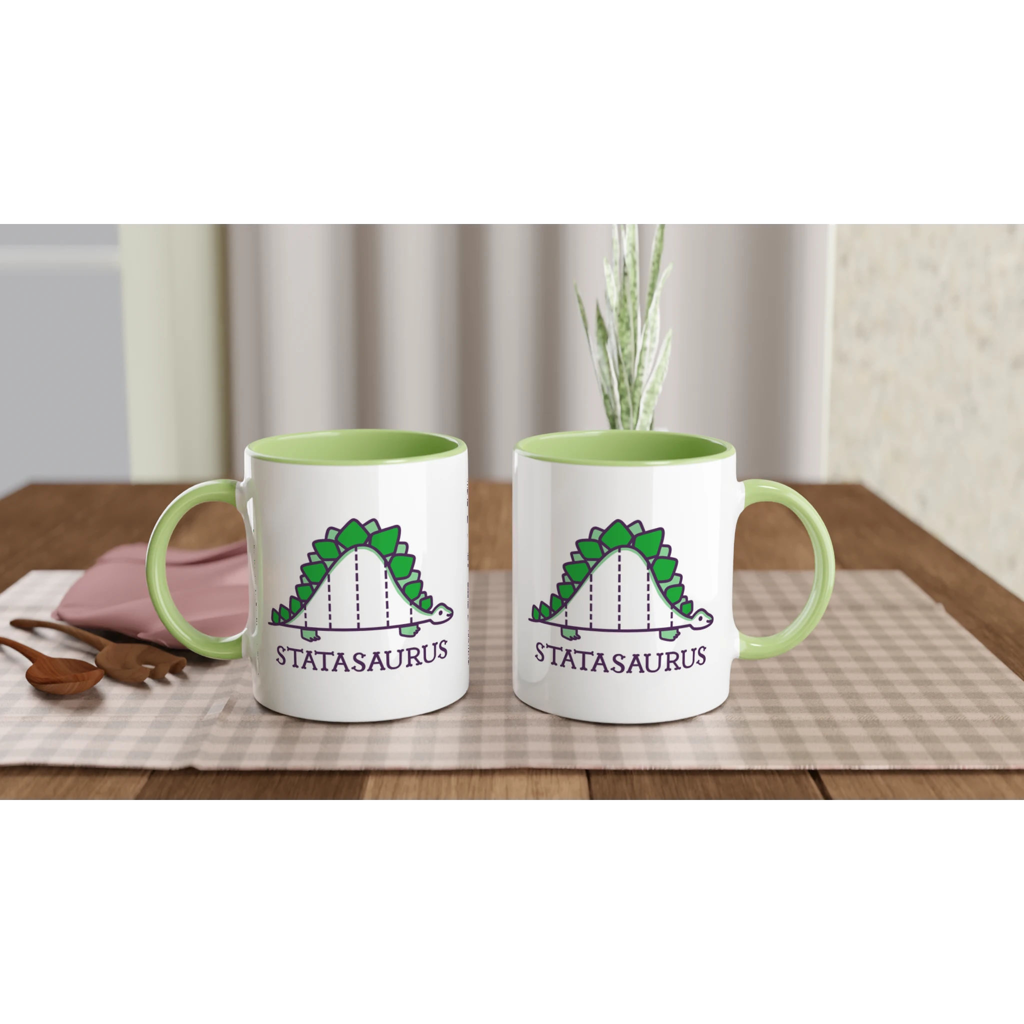 Personalised - Statasaurus - White 11oz Ceramic Mug with Colour Inside Personalised 11oz Mug animal customise Globally Fulfilled Maths personalise Science