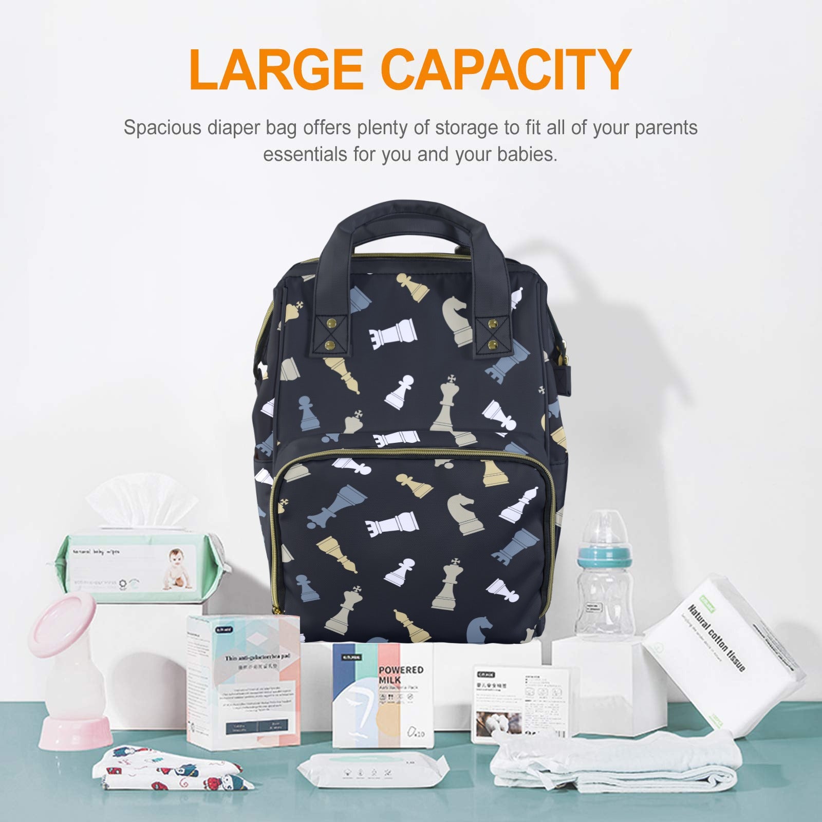 Chess Pattern - Multi-Function Backpack, Nappy / Diaper Bag