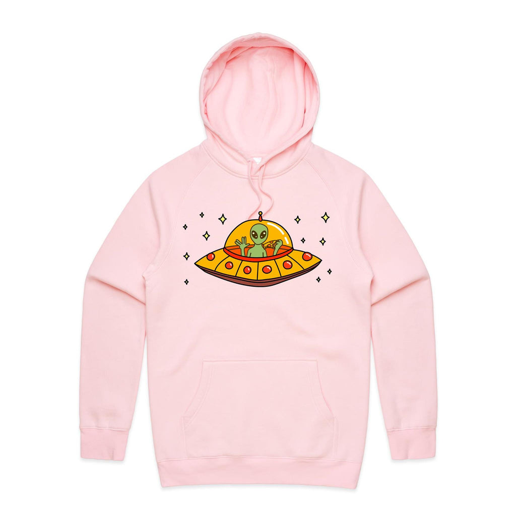 Alien Pizza - Mens Hoodie Pink Mens Hoodie Food Printed In Australia Sci Fi