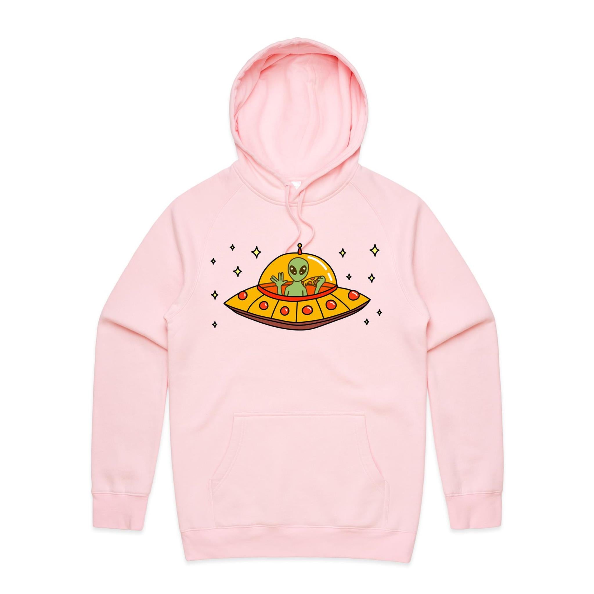 Alien Pizza - Mens Hoodie Pink Mens Hoodie Food Printed In Australia Sci Fi