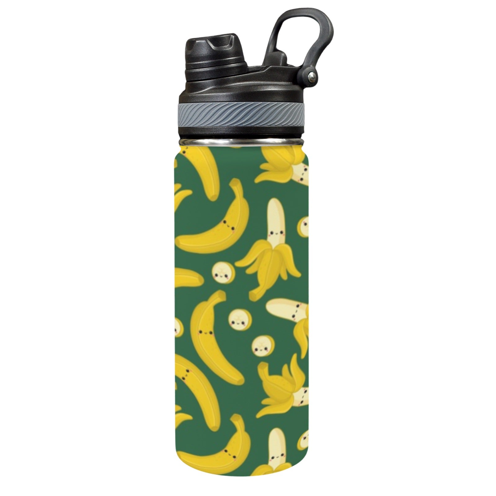 Happy Bananas - Insulated Water Bottle with Dual-Use Lid (18oz) One Size Insulated Water Bottle with Dual-Use Lid (18oz) Food Printed Offshore