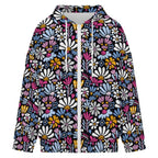 Graphic Flowers On Black Women's Full-Zip Hoodie