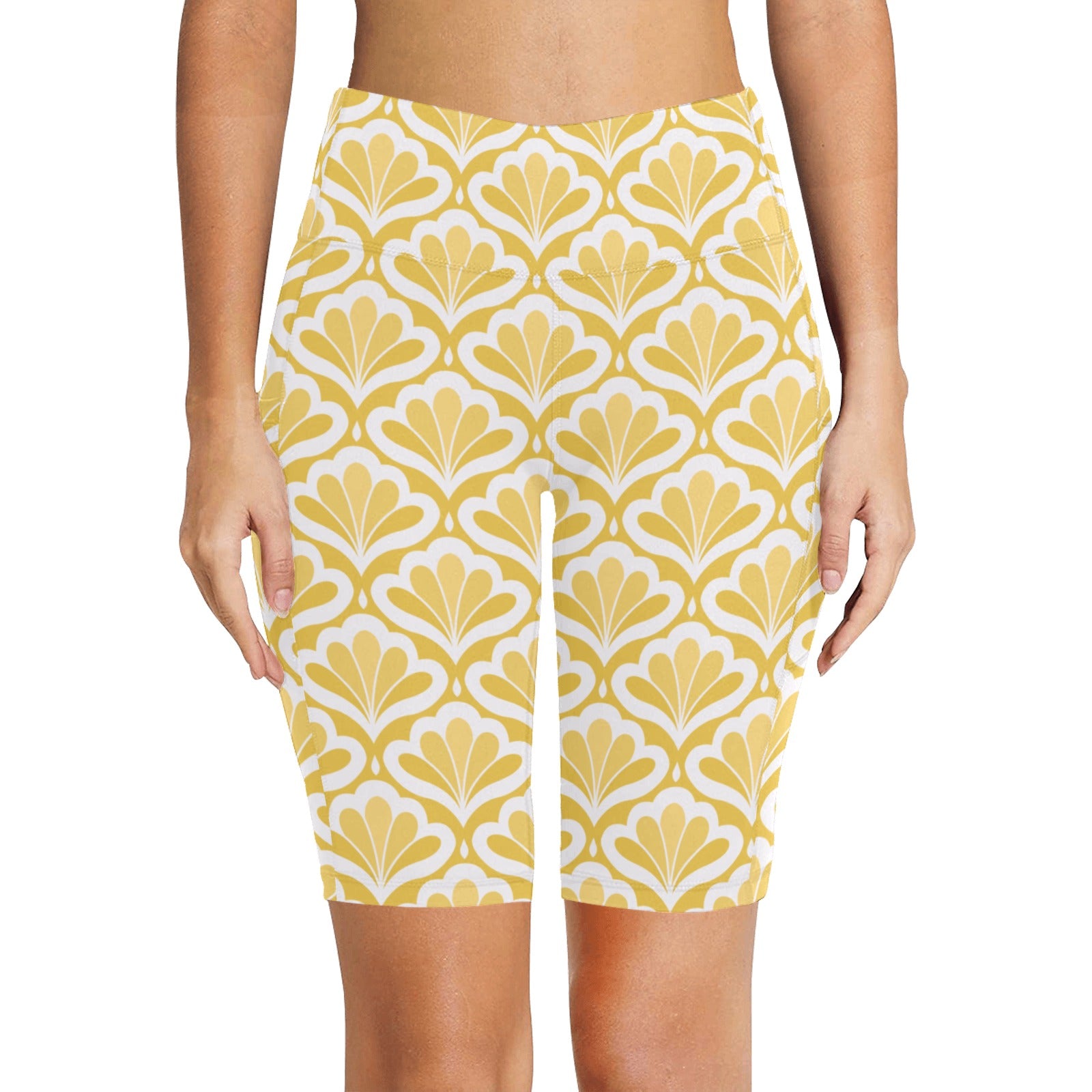 Yellow Pattern Women's Bike Shorts With Side Pockets Women's Bike Shorts Printed Offshore