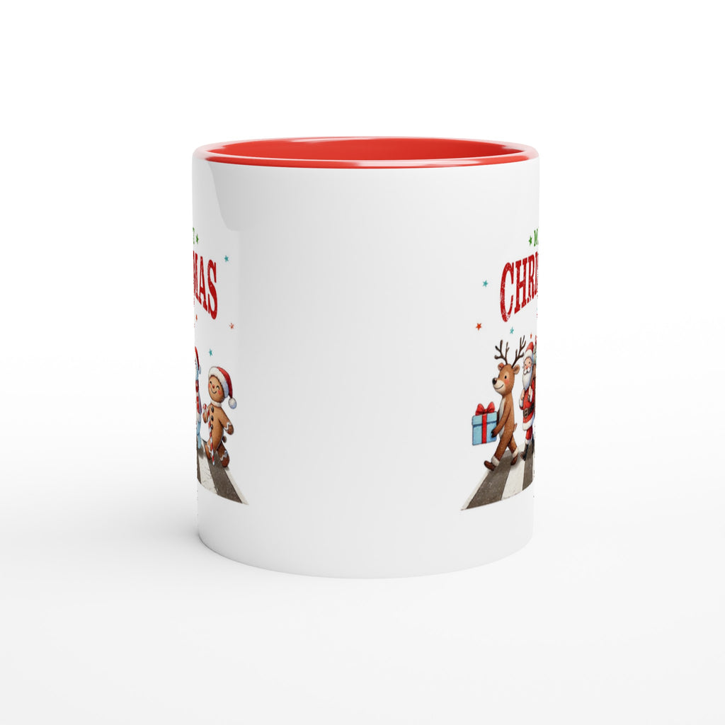 Fab Four, Merry Christmas - White 11oz Ceramic Mug with Color Inside Christmas Colour Mug Christmas Globally Fulfilled